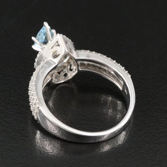 14k Vintage Pear Shaped Aquamarine & 0.6 CTW Diamond Halo Ring - Picture 3 of 6